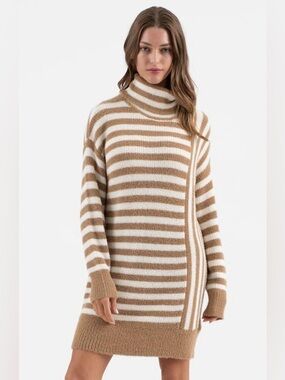 7. Blu pepper • NWT Striped Turtleneck Sweater Dress in Cream and Tan PTP 22”-30